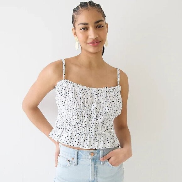 J Crew Cinched-waist Poplin Sleeveless Tank Top Blue Dots BI482 Women's XS - Picture 1 of 4